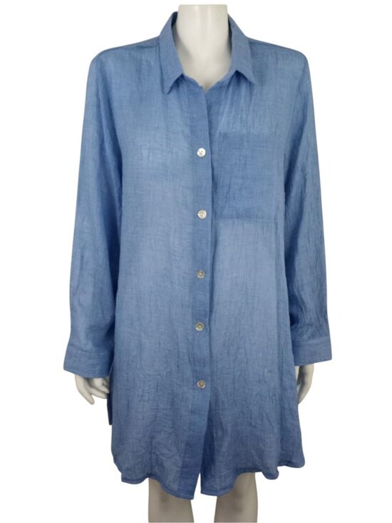 J Valdi Other - J Valdi Blue Button Up Big Shirt Swim Coverup Womens Large Long Sleeve